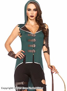 Kvinnelig Robin Hood, kostyme-topp og -leggings, spenne, filleristing